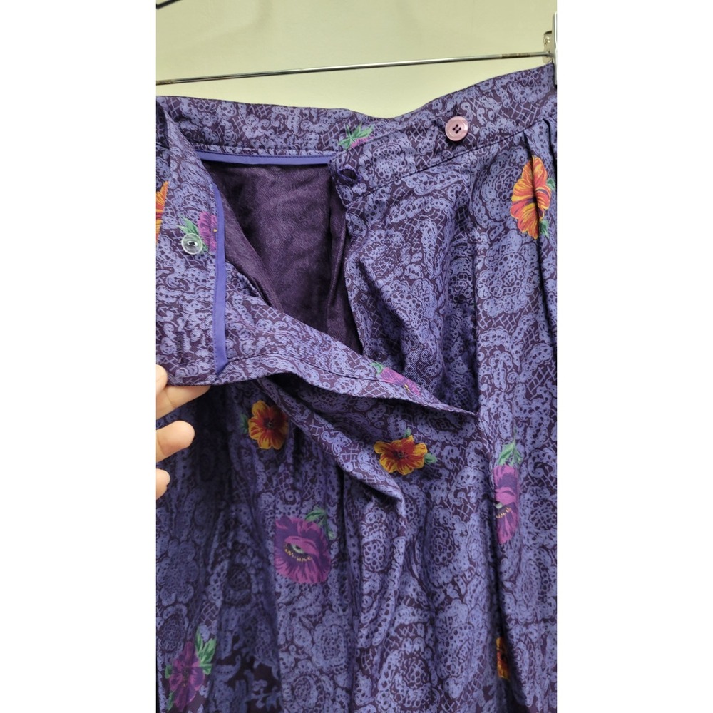 VTG Susan Bristol WOMEN'S skirt purple floral fit&flare pleated rayon‎  SIZE 6 - Picture 4 of 9
